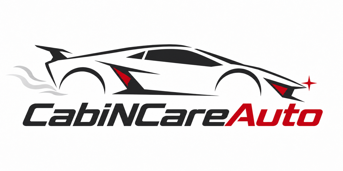 CabiNCareAuto logo with a black and red supercar silhouette and subtle tyre smoke